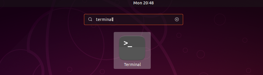 Terminal typed into Type to Search box