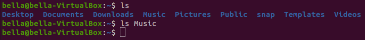 Example of Linux command ls on Music directory